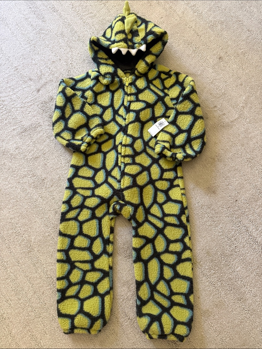 Old Navy Green and Black Dino Hooded Fleece One-Piece
